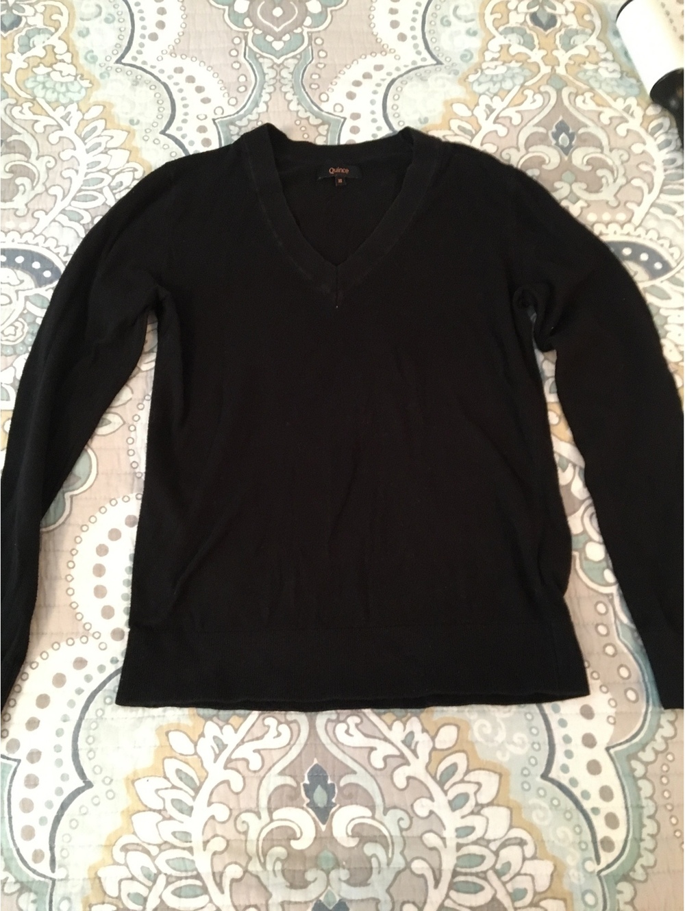 Quince Lightweight Cotton Cashmere V-Neck Sweater Black XS